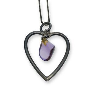 Amethyst Gem Dangle Open Heart | Pendant ONLY | Vintage Sterling Silver 925